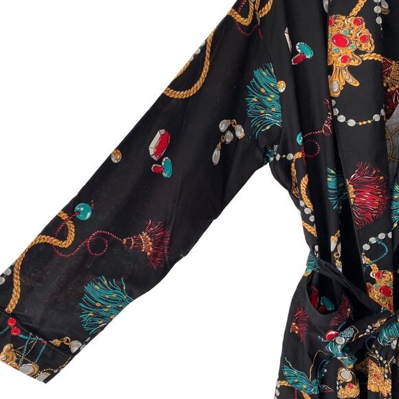 Vintage Shady Character NYC Rare 80s Black Cotton Jeweled Bath Robe size 4 - Picture 5 of 9